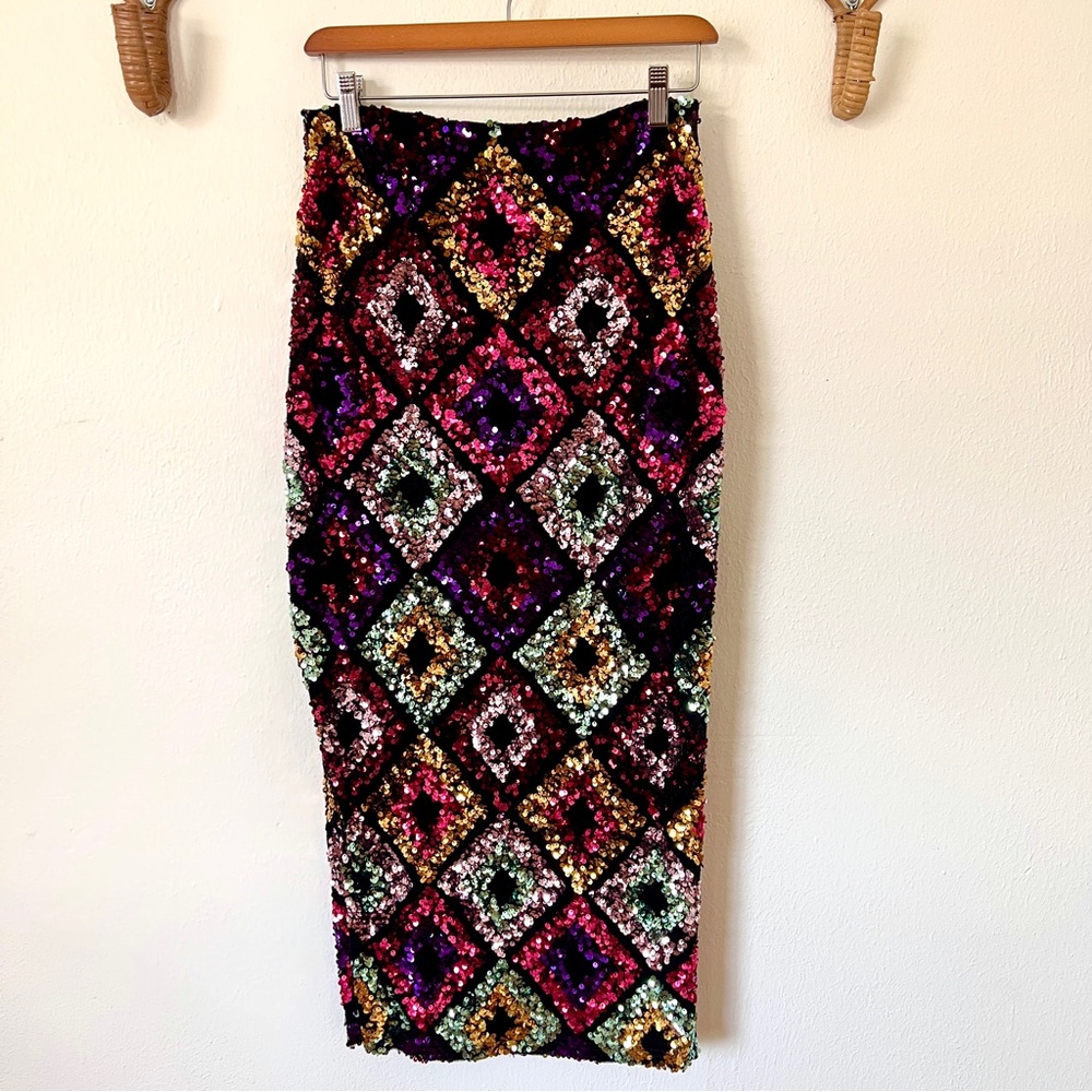 Topshop Black Diamond Sequin Midaxi Pencil Skirt - Picture 8 of 11